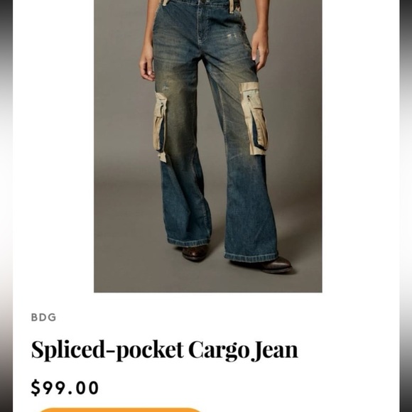 BDG Two-Tone Wide-Leg Cargo Jeans in Dark Blue and Tan - Picture 5 of 5